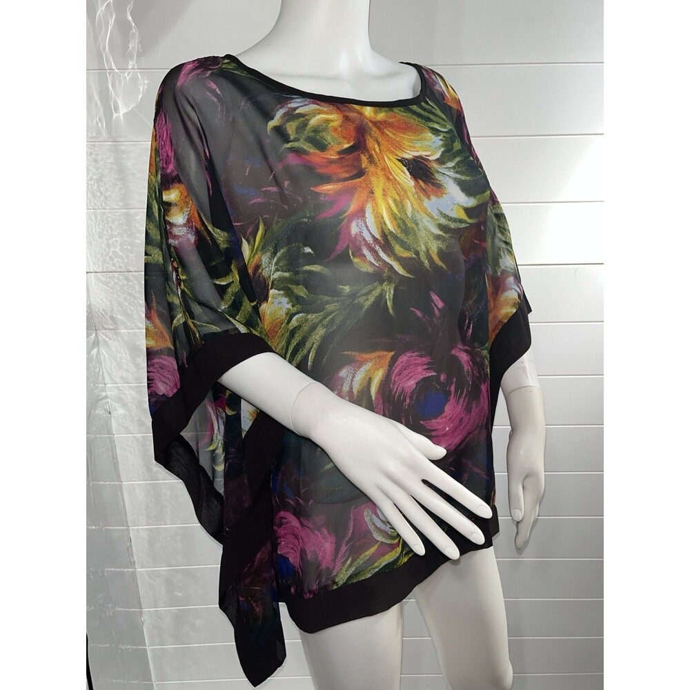 Y2K 2000s’ Chenault M Floral Kimono Tunic Top Blouse Red Black Whimsygoth - Picture 6 of 12